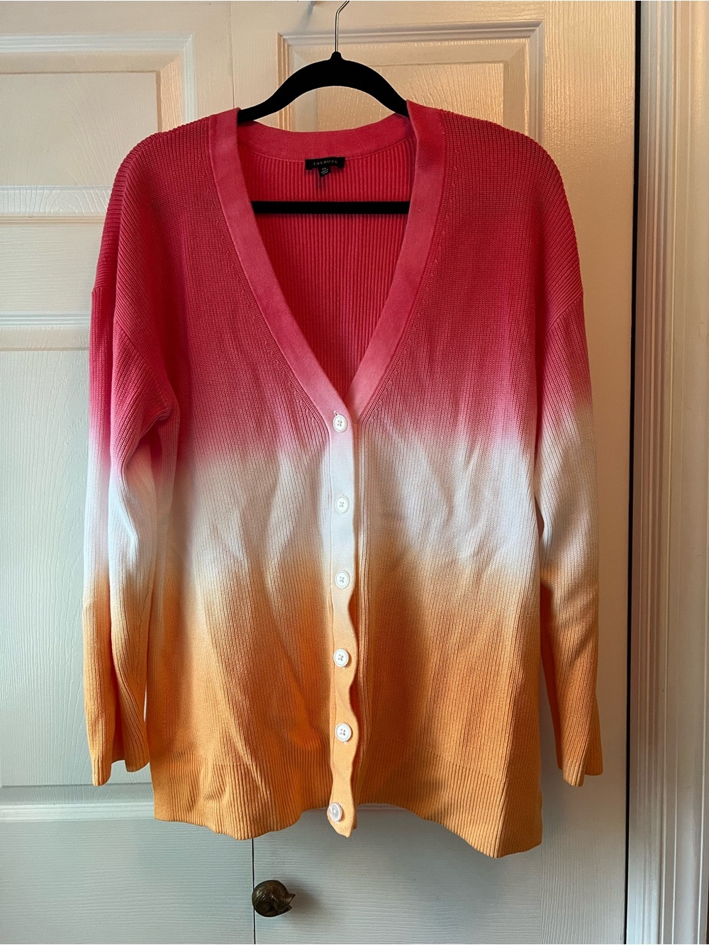 Talbots Ombre Pink White Orange Button-Front Cardigan